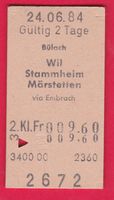 KARTON BILLETT, BÜLACH - MÄRSTETTEN, 2.KLASSE, EINFACH