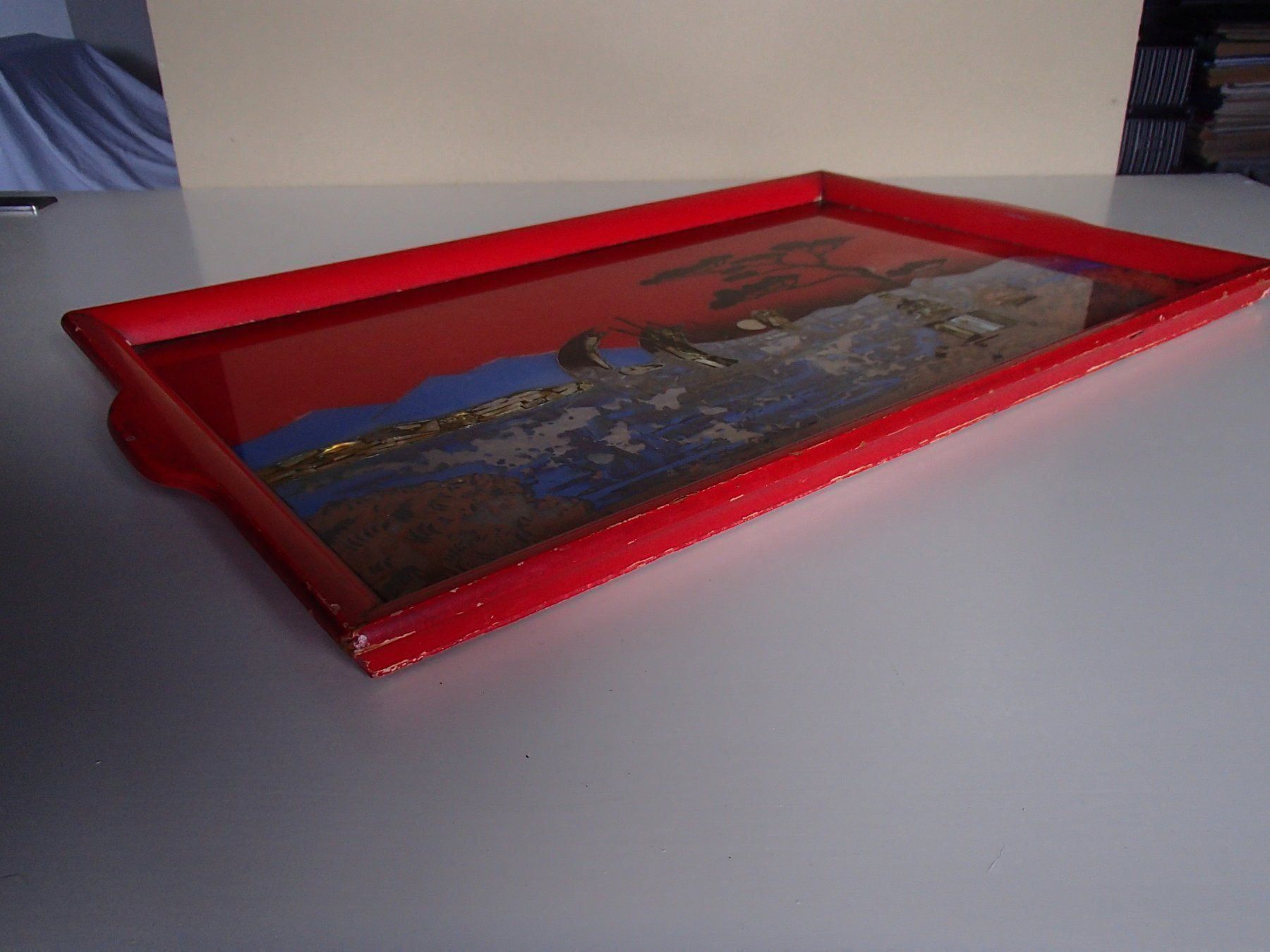 Piatti di portata: grosses Art Deco Tablet mit Perlmutt rot – Difettoso da Schöfflisdorf venduto da pullux 2