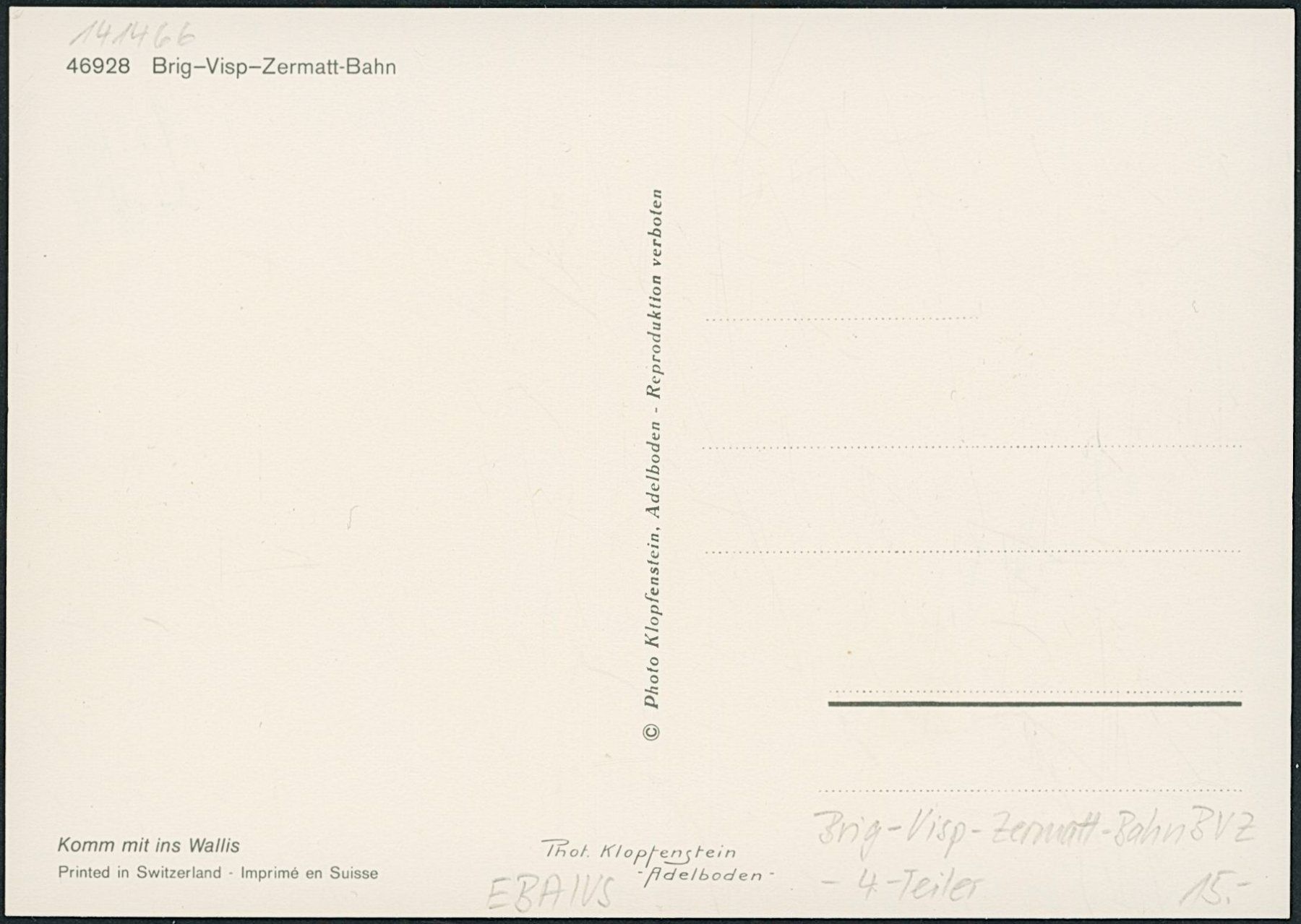 Cartoline postali: VS Brig Visp Zermatt BVZ – Nuovo (secondo la descrizione) da Schindellegi venduto da dormay 1