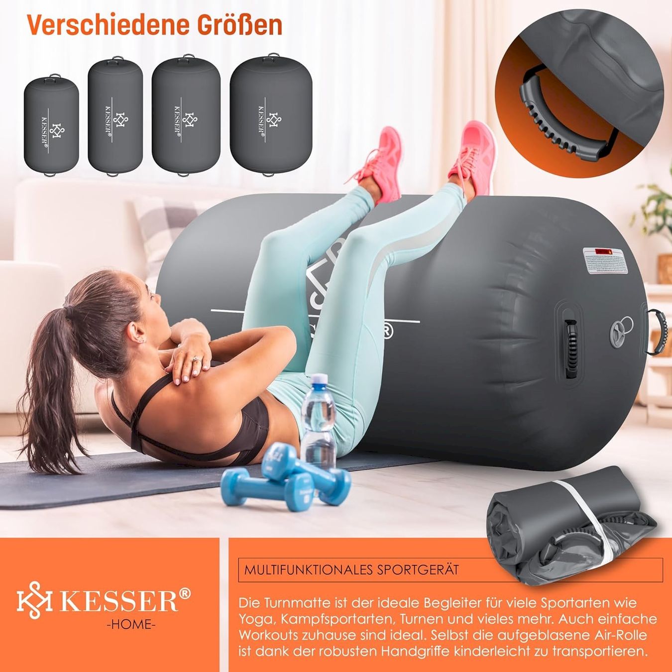 Accessori: Aufblasbare Gym-Rolle 120x90cm grau – Nuovo e nell'imballaggio originale da Bottighofen venduto da zaap 4