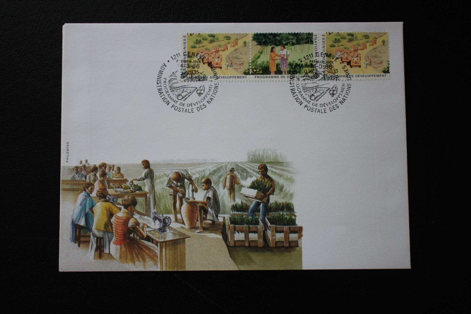 Tous les timbres: Umschlag UN-Genf 1975 Entwicklungsprogramm 3 Briefmarken – D'occasion à Wiedlisbach par han_n6ff