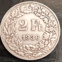 2 Franken 1936 Silbermünze, guter Zustand