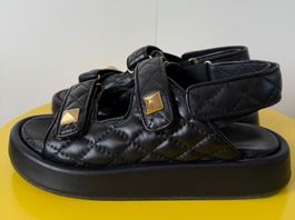 Q79 Schwarze Leder Sandalen Gr.38 Plateau Sommer Sch. Trend