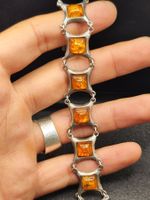 Vintage 925er Silber Armband natürlichen Bernsteine 80er Top