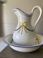 Waschset Krug & Lavabo "What's What" Keramik blau/gelb Top!