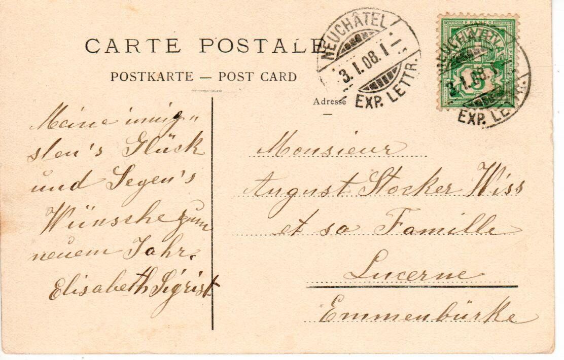 Cartoline postali: Neuchâtel 1908 – Usato da Wolhusen venduto da Curver9 1