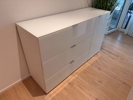 Sideboard weiss Hochglanz mit Klappe und Schubladen