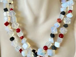 Edelstein-Longkette Opalit Lava Koralle Achat –Unikat 88 cm