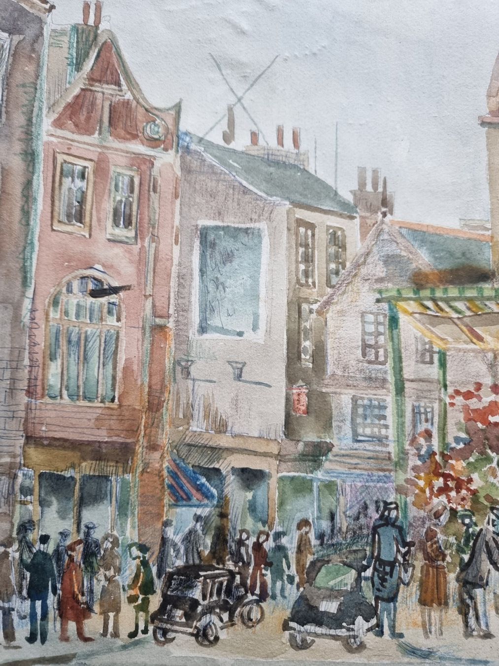 Dipinti: AQUARELL Markt Szene  in der Stadt , Monogrammiert – Usato da Gersau venduto da kunst-online 5