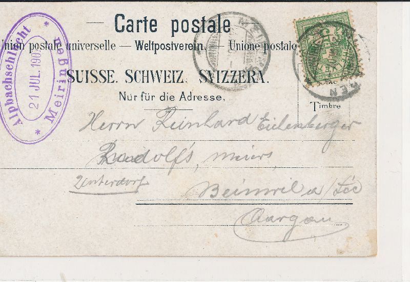 Cartoline postali: Meiringen - Alpbachschlucht Litho + 1907 – Usato da Emmenbrücke venduto da teestube 1