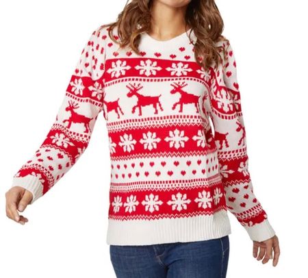 Weihnachtspullover Winterzauber weiß-rot für Frauen Gr.XL