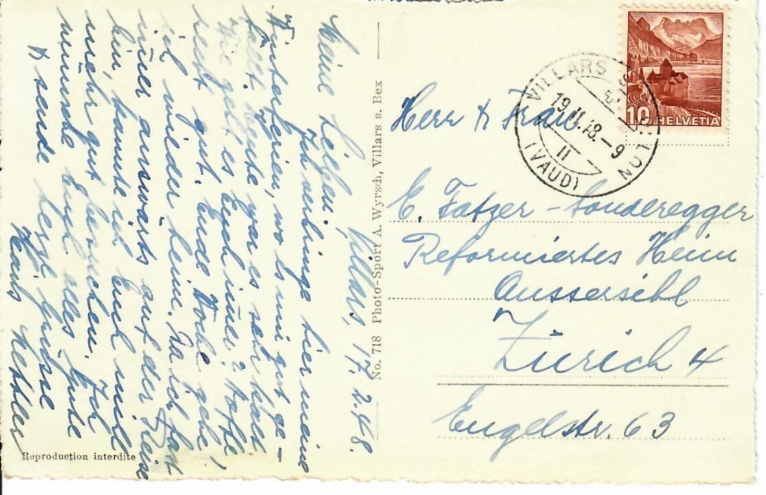 Cartoline postali: Villars - Chesieres 1948 – Usato da Hochdorf venduto da Ziegel-16 1