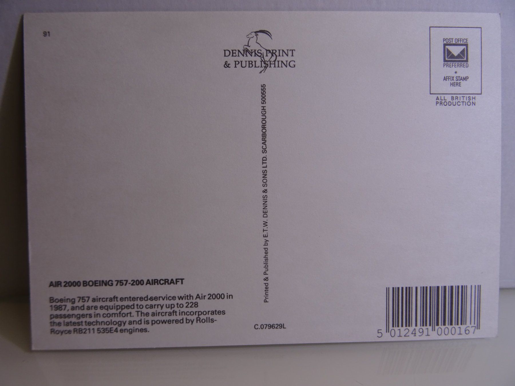 Cartoline postali: Postkarte AIR 2000 BOEING 757-200 Flugzeug. – Usato da Teufen AR venduto da Brandan2171 1