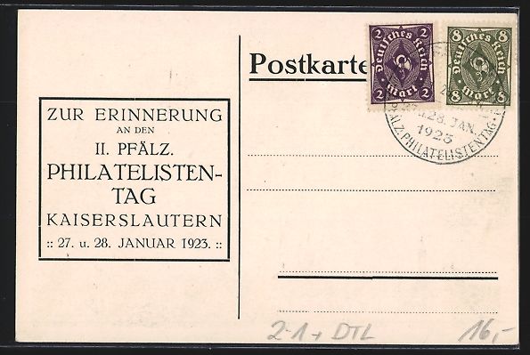 Cartoline postali: Kaiserslautern, 2. Pfälz. Philatelisten – Usato da Berlin venduto da bartko-reher 1