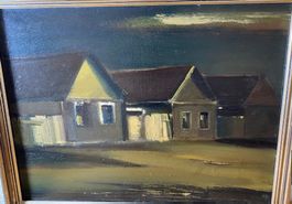 Jenö Benedek Dorfszene Abend Öl/Leinwand 60 x 81 cm 1964