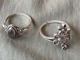 Silberschmuck Ringe Blumen und Stein Groesse offen