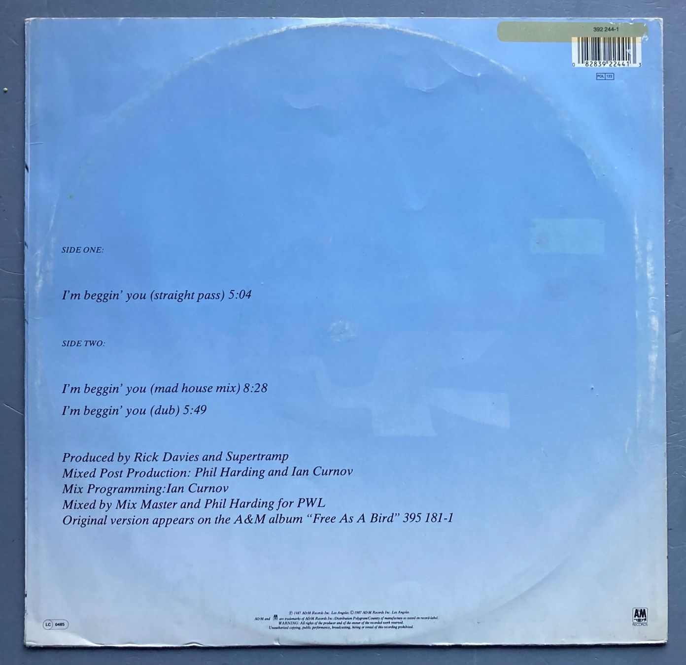Dischi in vinile: SUPERTRAMP - I'M BEGGIN' YOU – Usato da Poliez-Pittet venduto da Newtown-Records 1