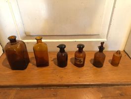 Apothekerflaschen Chemie antik braun 6x