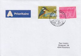 Brief mit 2 Faksimilemarken von Courvoisier, abgestempelt