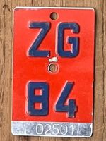 ZG 84 - VELONUMMER - FAHRRADSCHILD - PLAQUE DE VELO - ZG 84