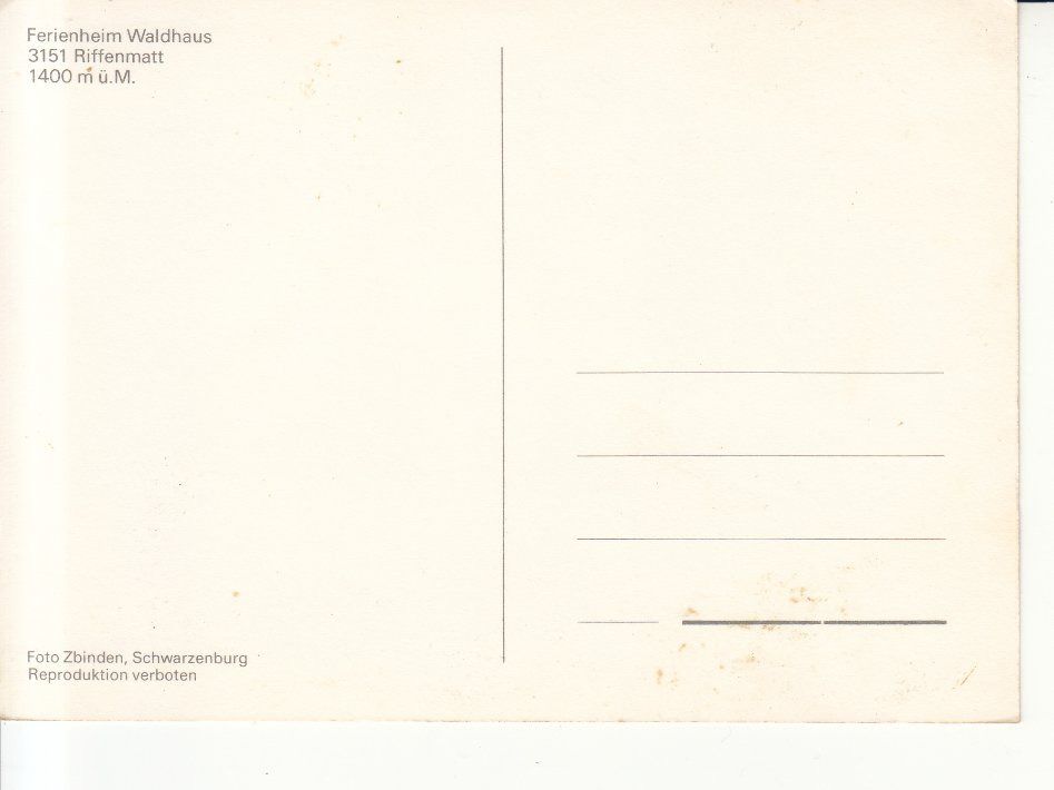 Cartoline postali: Riffenmatt Waldhaus ca. 1970 – Usato da Bürglen TG venduto da StampGraf 1