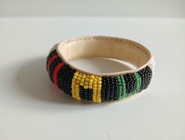 PERLEN-MANSCHETTE-ARMBAND  Afrika Leder Vintage