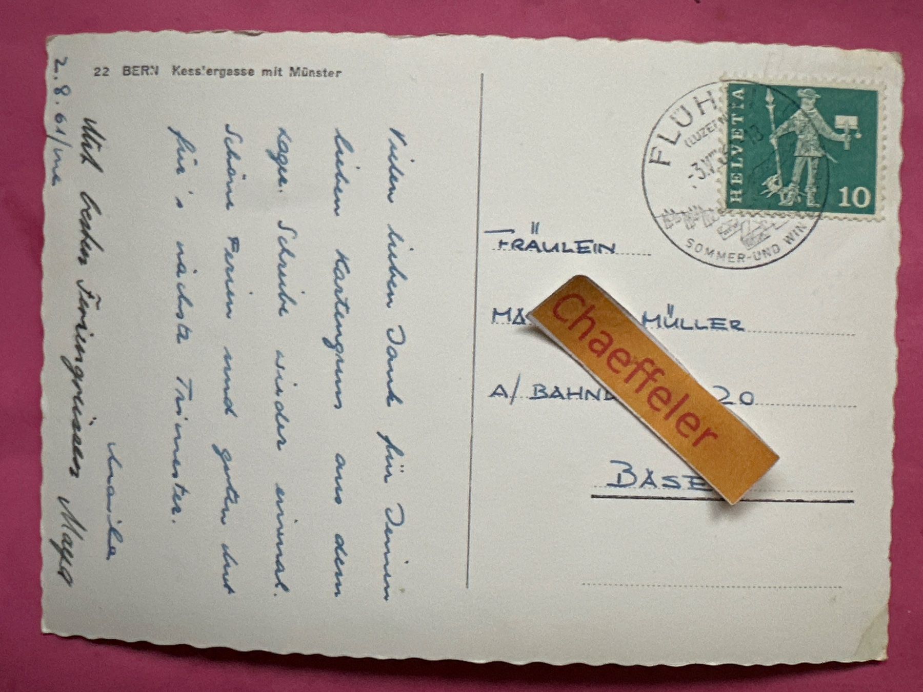 Cartoline postali: 1961  22 Bern, Kesslergasse mit Münster – Usato da Zürich venduto da Chaeffeler 1