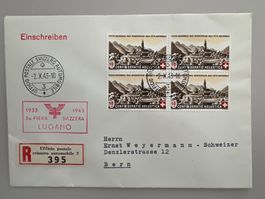 1943 Fiera Lugano Sonderstmp. Einges. Brief B20 im 4er Block