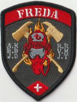 Feuerwehr Abzeichen Freda gestickt schwarz rot neu Stoff.