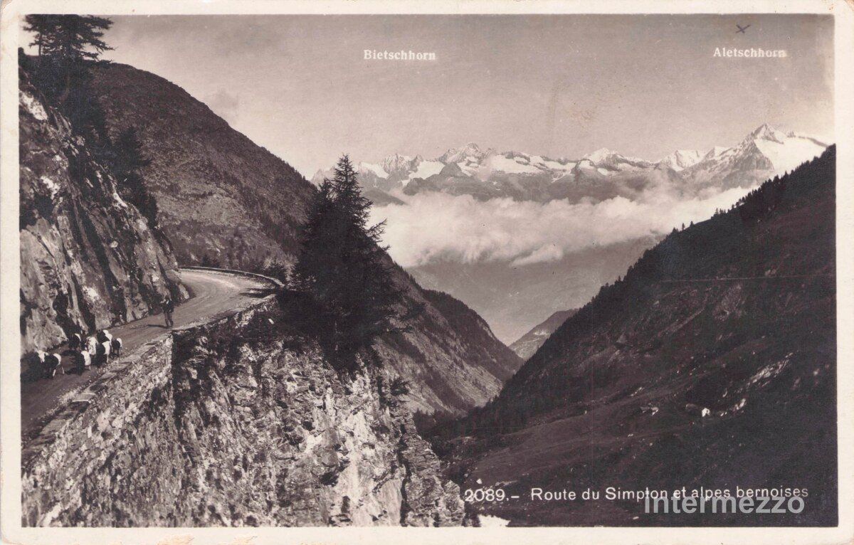 Cartoline postali: Simplon VS // Route du Simplon Simplonstrasse Bietschhorn – Usato da Basel venduto da intermezzo12