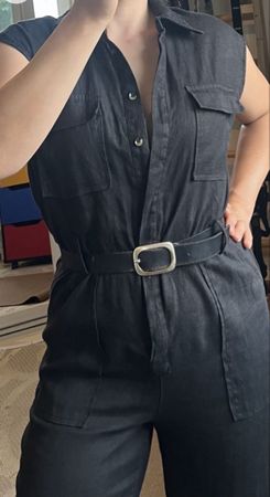 MNG Leinen Jumpsuit XS schwarz 100% Leinen mit Gürtel