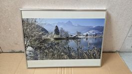 Winterliches Bergsee Bild mit Rahmen, Top Zustand! 39x21.6