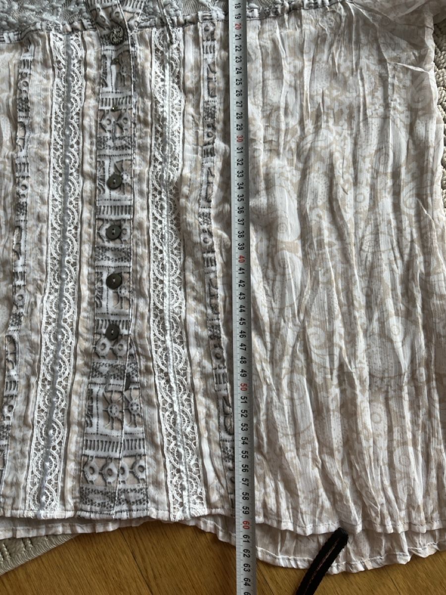 Camicette: Bluse beige gemustert mit Spitze, Just White, ca. 38 – Usato da Solothurn venduto da Bobesch08 9