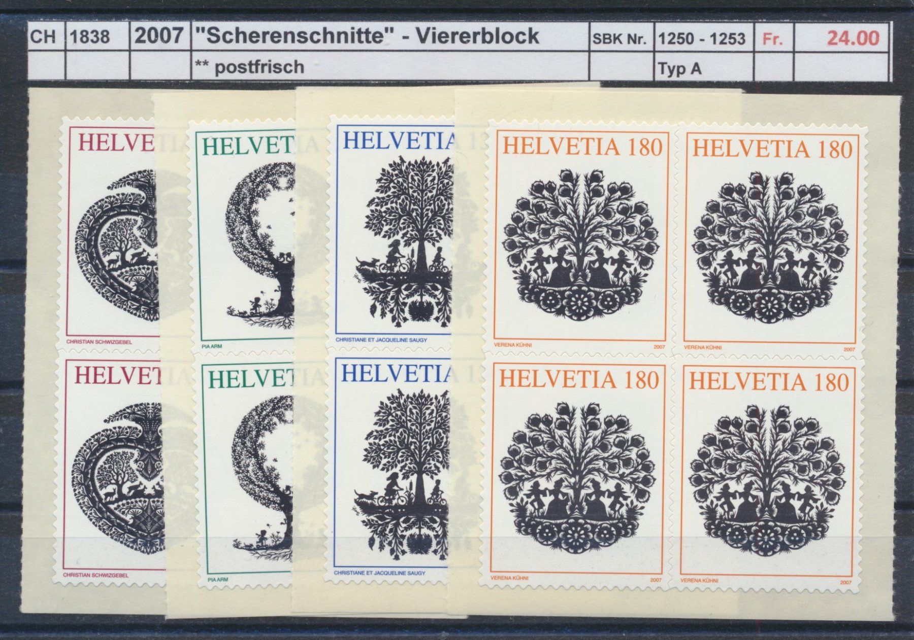 Tous les timbres: 2007 "Scherenschnitte" - Viererblock, ** postfrisch – Neuf (Voir description) à Winterthur par Zupogeru