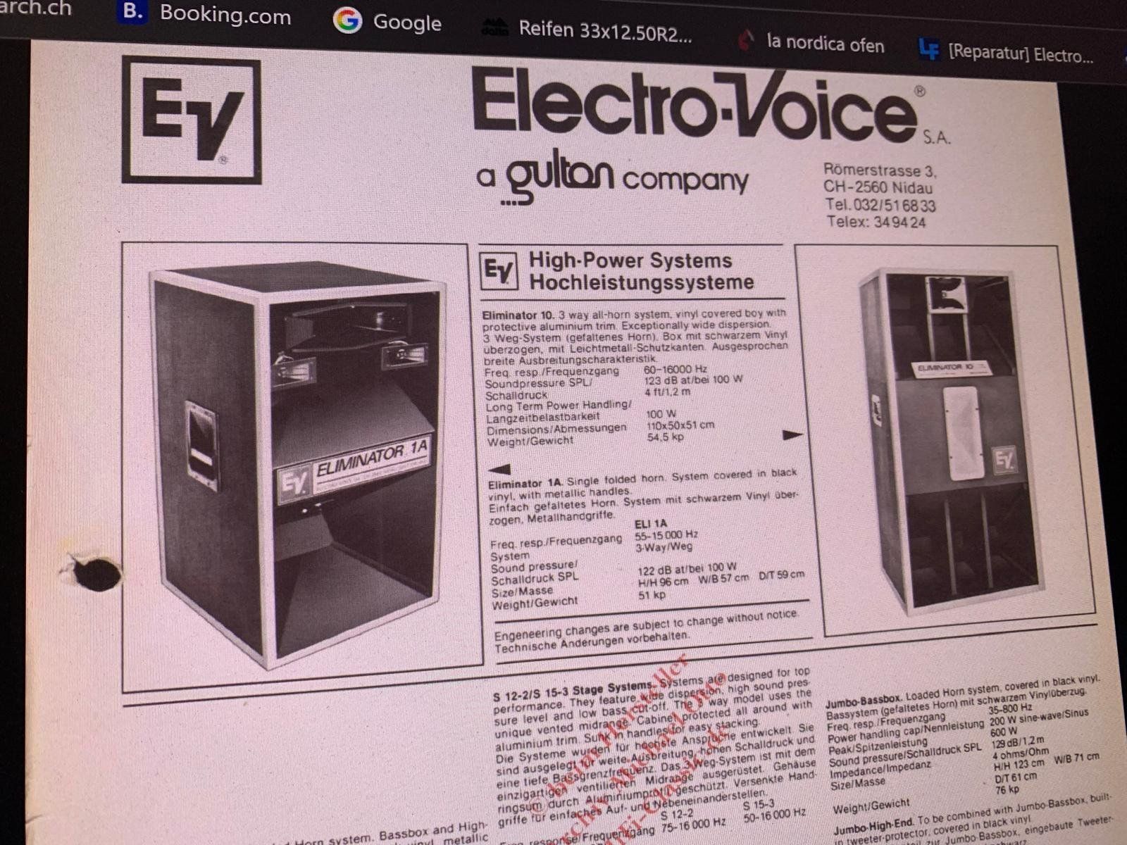 Electro-voice Casse acustiche: Electro-Voice ELIMINATOR 1A – Usato da Klingnau venduto da guidomi 6