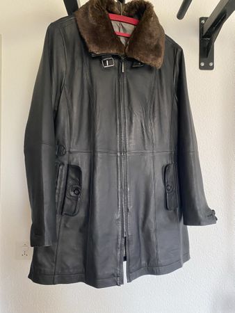 Manteau cuir véritable Yessica, fourrure, taille 40/M