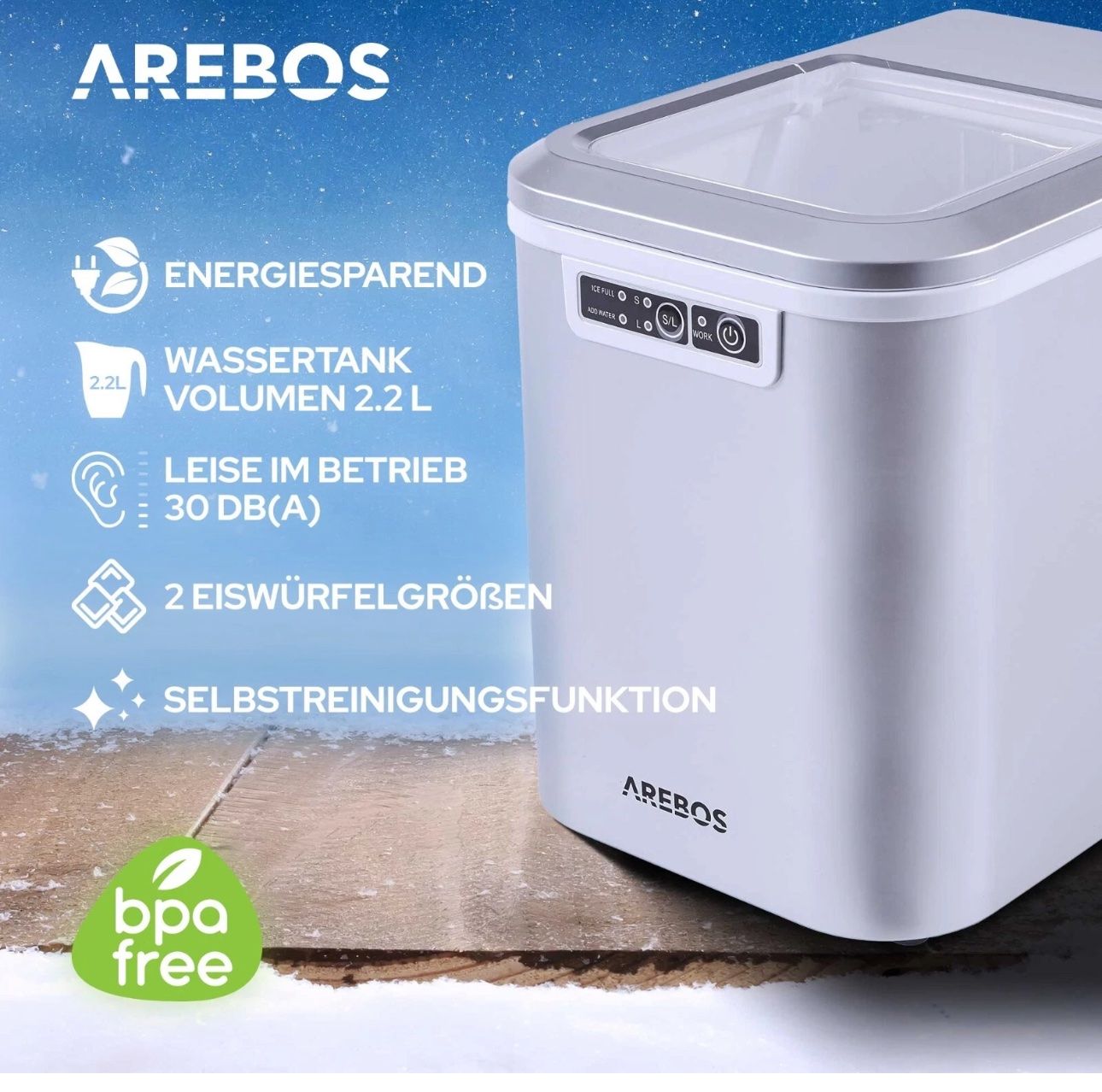 Elettrodomestici da cucina: AREBOS Eiswürfelmaschine 2,2L Icemaker Eiswürfelbereiter Eis – Nuovo e nell'imballaggio originale da Amriswil venduto da JaJa-Express 4