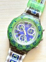 Swatch Chronograph Uhr blau gruen gebraucht funktionsfaehig