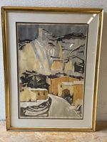Aquarelle Waly W. 63 paysage avec village cadre doré
