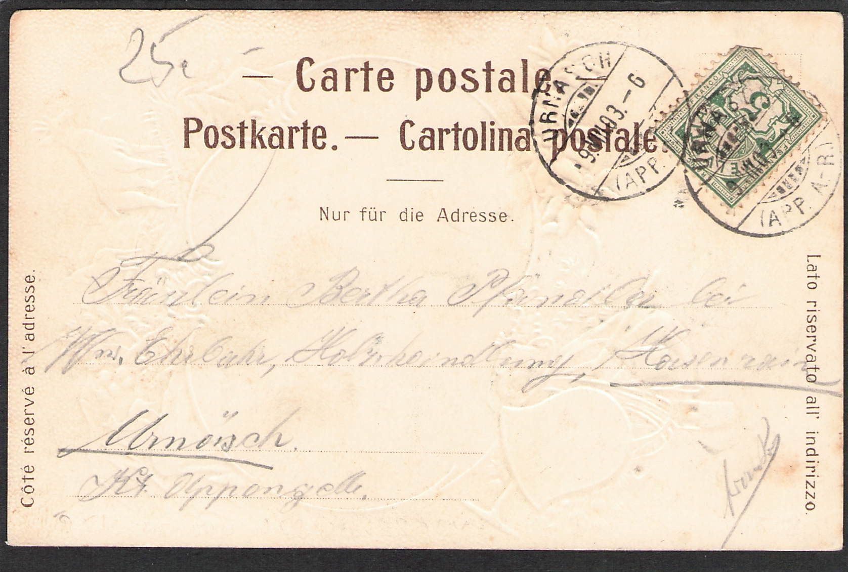 Cartoline postali: AK Prägekarte Säntis , 1903 – Usato da Reichenburg venduto da Pipo-67 1