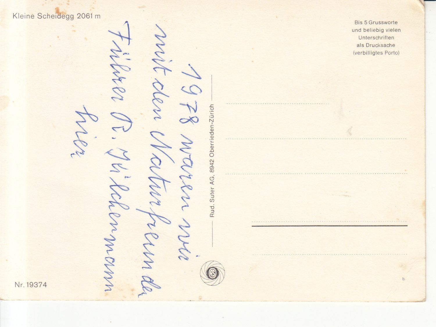 Cartoline postali: Kleine Scheidegg 1978 – Usato da Bürglen TG venduto da StampGraf 1