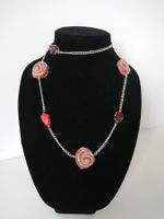Collier sautoir perles en feutrine gris, praline, rouge, NEW