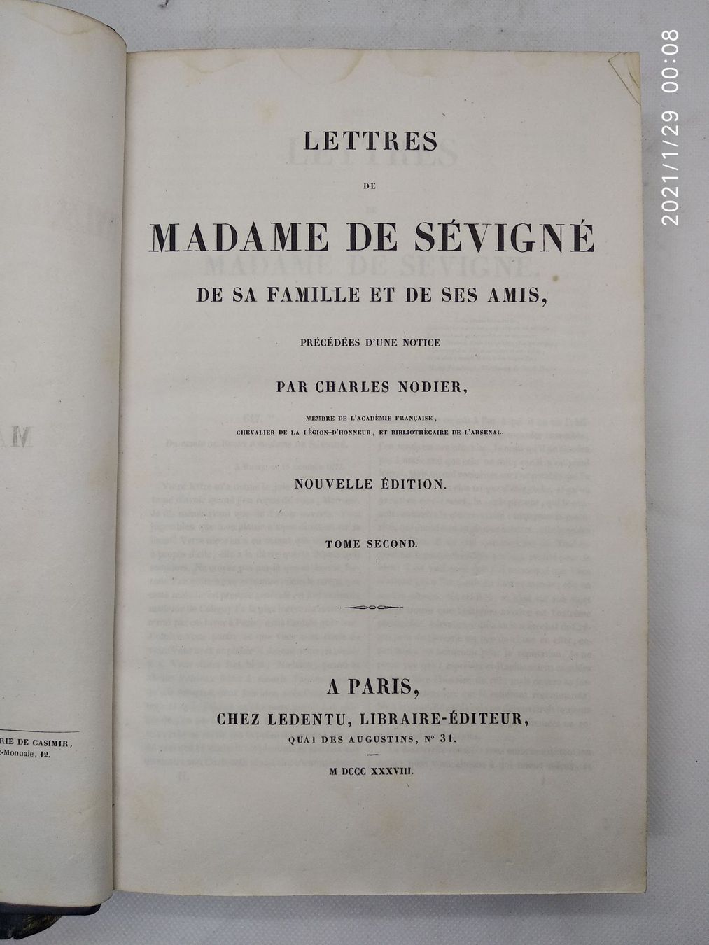 Bücher: DE SEVIGNÉ - LETTRES - 1838 – Gebraucht aus Goldach von Gaip 3