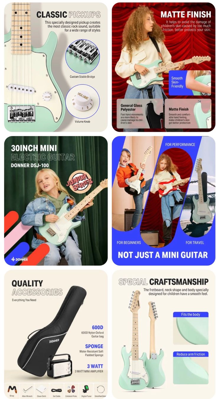 Musikinstrumente: + Donner E-Gitarre Set Anfänger Junior Kit ST-Stil 30 Zoll – Neu und originalverpackt aus Amriswil von JaJa-Express 1