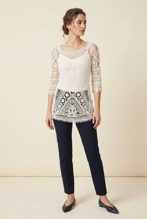 Tunique Dentelle Crochet Blanche Boules T. M