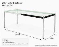 USM Haller Glastisch 175 × 75 cm – Chrom / Glas ✨