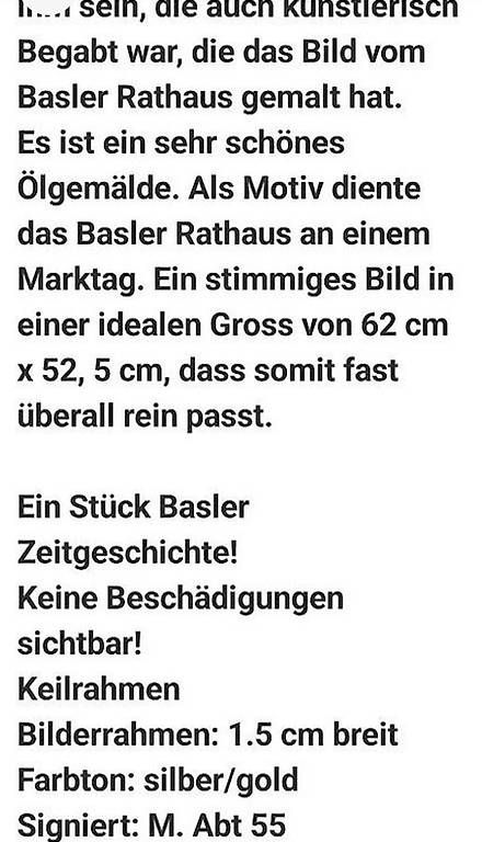Dipinti: Basler Marktplatz,Oelgemälde 1955 – Usato da Riehen venduto da harald13 2