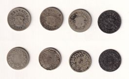 Schweiz Lot 4 x 5 Rappen 1850 stark gebraucht - 1. Jahrgang!