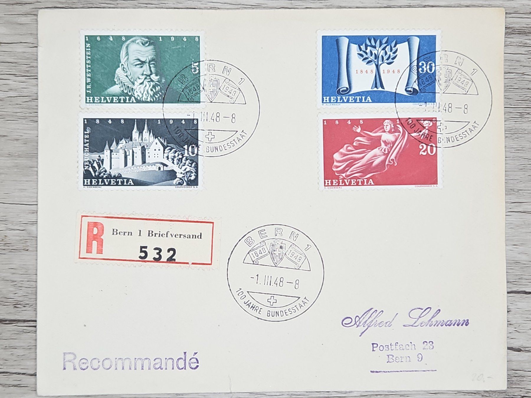Tutti i francobolli: CL21 Enveloppe + Timbre Suisse 1948 – Usato da Cousset venduto da Patrick_Collections