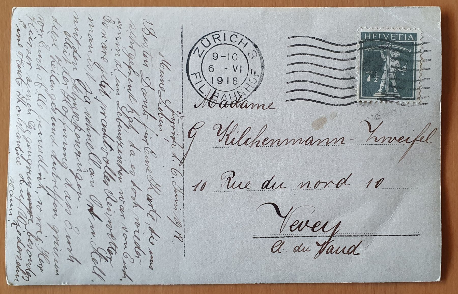 Cartoline postali: Haus in Wohlen mit Bewohner 1918 – Usato da Kreuzlingen venduto da Rschweiz1 1